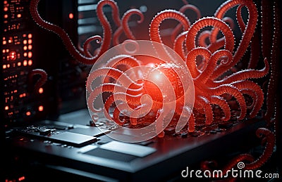 Monster virus on a computer circuit board. 3d rendering Stock Photo