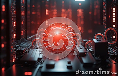 Monster virus on a computer circuit board. 3d rendering Stock Photo