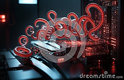 Monster virus on a computer circuit board. 3d rendering Stock Photo