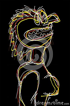 Monster woman sketchy colorful linear drawing Stock Photo