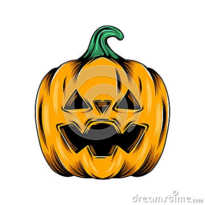 The monster yellow pumpkin with the triangle hole eyes for the decoration of Halloween Vector Illustration