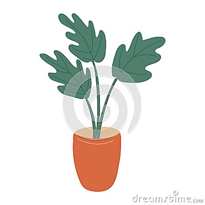 Monstera houseplant in an orange pot. Vector Illustration