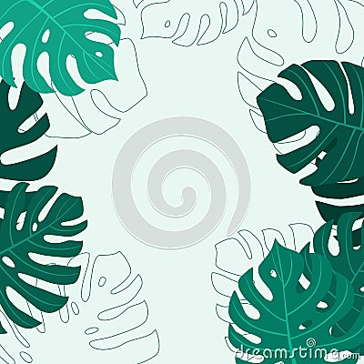 Monstera Leaf pattern background. Vector illustration Cartoon Illustration