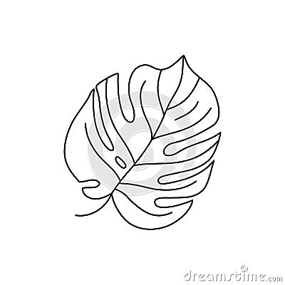 Monstera leaf of tropical plants. Outline Palm leaf In a Trendy Minimalist liner Style. Vector Illustration Vector Illustration