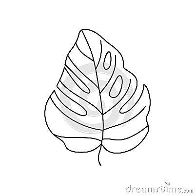 Monstera leaf of tropical plants. Outline Palm leaf In a Trendy Minimalist liner Style. Vector Illustration. Vector Illustration