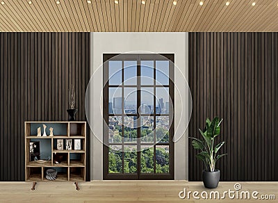 Dark luxurious interior home wood wall mockup Stock Photo