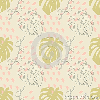 Monstera pattern tropic abstract , pastel colors. Vector Illustration