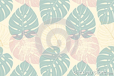 Monstera pattern tropic abstract , pastel colors. Vector Illustration