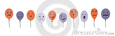Monsters collection Happy Halloween funny balloons Holiday concept with festive colorful balloons Vector Illustration