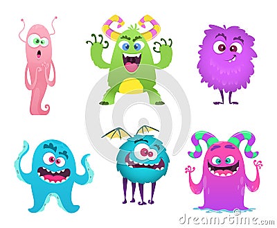 Monsters mascot. Furry cute gremlin troll bizarre funny toys vector cartoon characters isolated Vector Illustration