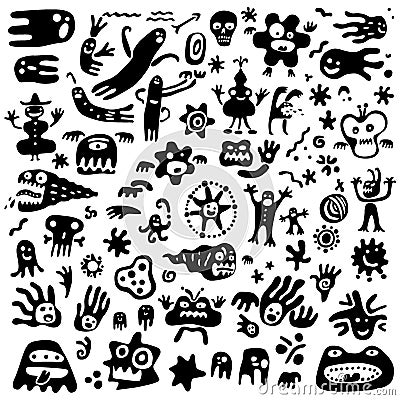 Funny microbes characters cartoon set , design elements Vector Illustration