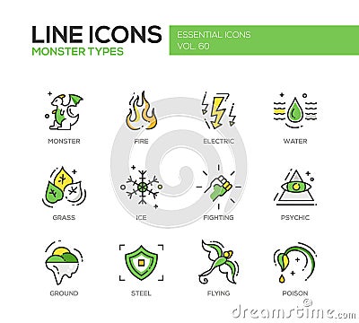 Monsters Sypes - line design icons set Vector Illustration