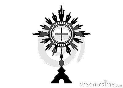 Monstrance. Ostensorium used in Roman Catholic, Old Catholic and Anglican ceremony traditions Benediction of the Blessed Sacrament Vector Illustration