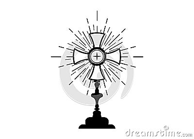 Monstrance. Ostensorium used in Roman Catholic, Old Catholic and Anglican ceremony traditions. Benediction of the Blessed sign Vector Illustration