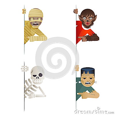 Monstrosity costume role character halloween party look out the corner template decoration vector Illustration Vector Illustration