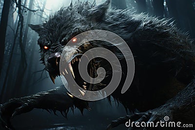 Monstrous Scary werewolf dark. Generate Ai Stock Photo