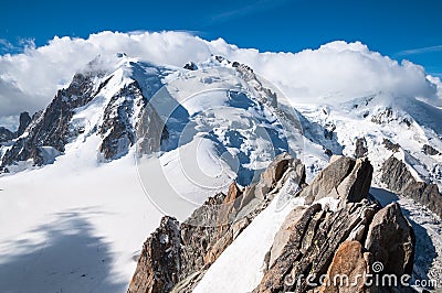 Mont Blanc, Aiguille du Midi, Glacier Stock Photo