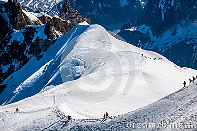Mont Blanc, Chamonix, French Alps. France. - tourists climbing u Editorial Stock Photo