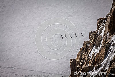 Mont Blanc, Chamonix, French Alps. France. - tourists climbing u Editorial Stock Photo