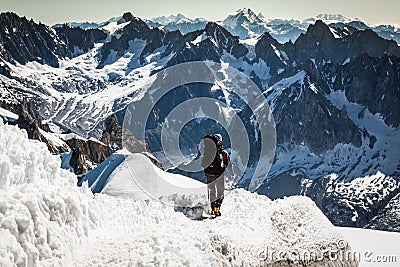 Mont Blanc, Chamonix, French Alps. France. - tourists climbing u Editorial Stock Photo