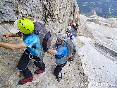 MONT BLANC, Climbers reaching the summit of mountain peak Editorial Stock Photo