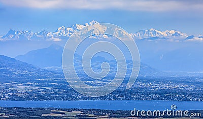 Mont Blanc and Leman Lake Stock Photo