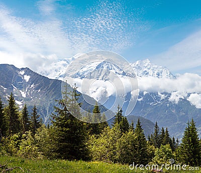 Mont Blanc mountain massif (view from Plaine Joux outskirts Stock Photo