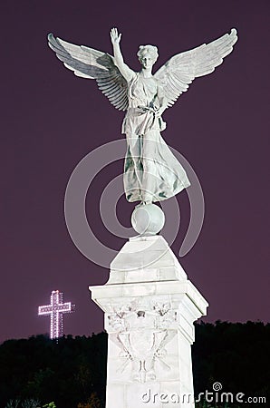 Mont-Royal Cross and Angel Statue Stock Photo