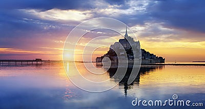 Mont Saint Michel at sunset, France Stock Photo