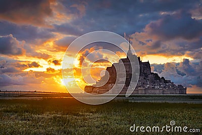 Mont Saint Michel at sunset,Normandy, France Stock Photo