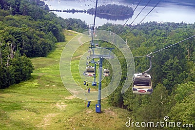 Cable Car & Mont-Tremblant Lake, Quebec, Canada Stock Photo