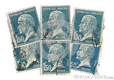 Vintage Pasteur postage stamps from France. Stock Photo