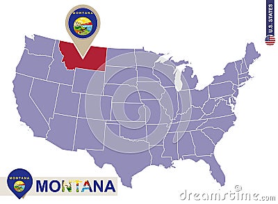 Montana State on USA Map. Montana flag and map Vector Illustration