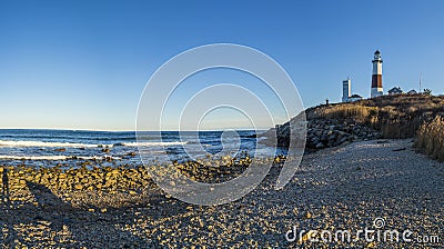 Montauk Point Light, Lighthouse, Long Island, New York, Suffolk Stock Photo