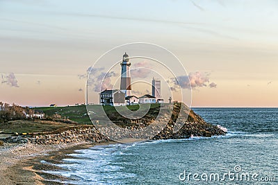 Montauk Point Light, Lighthouse, Long Island, New York, Suffolk Stock Photo