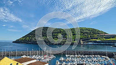 Monte Brasil mountain and marina, Angra do Heroismo, Terceira island, Azores Stock Photo