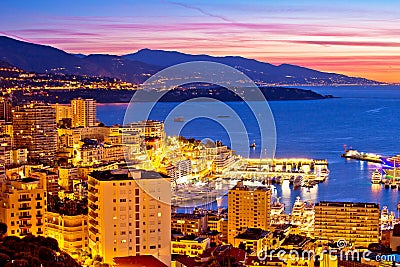 Monte Carlo cityscape colorful evening view from above Stock Photo