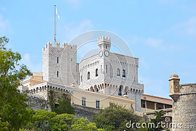 Monte Carlo castle fortress in a sunny summer day, blue sky in Monaco Editorial Stock Photo