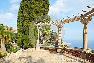 The exotic garden terrace with sea view and succulent plants in a sunny summer day in Monte Carlo, Monaco Editorial Stock Photo