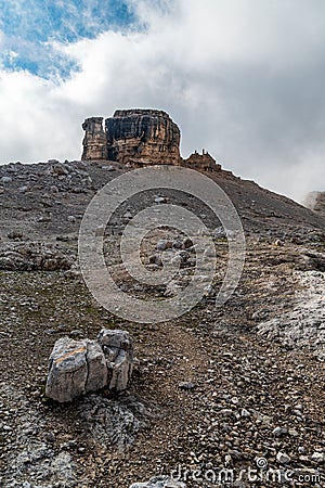 Monte Castello with Bivacco della Pace in the Dolomites Stock Photo