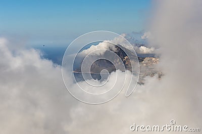 Monte Cofano in clouds. Sicily, Italy Stock Photo