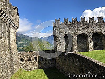 Montebello Castle or Castello di Montebello or Burg Montebello The Castles of Bellinzona Stock Photo