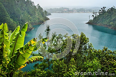 Montebello lake on the border of Mexico and Belize in cloudy day Stock Photo