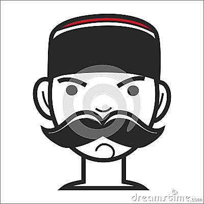 Montenegrin man with mustache in traditional hat isolated male character Vector Illustration