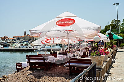 Montenegro. Budva. Nature the sea and the cafe. Editorial Stock Photo