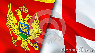 Montenegro and England flags. 3D Waving flag design. Montenegro England flag, picture, wallpaper. Montenegro vs England image,3D Stock Photo