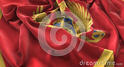 Montenegro Flag Ruffled Beautifully Waving Macro Close-Up Shot Stock Photo