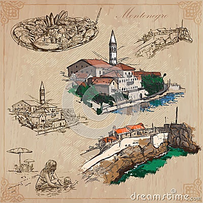 Montenegro. Hand drawn vector pack. Vector Illustration