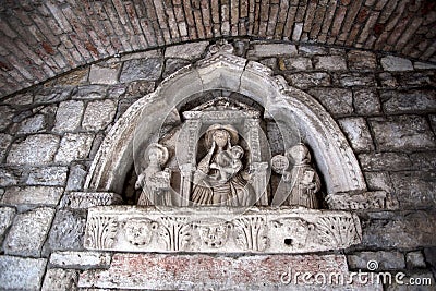 Montenegro, Kotor, Sea Gate, Madonna and Child relief, Stock Photo