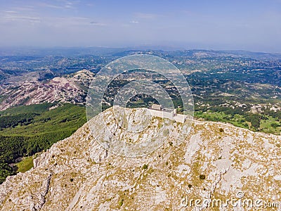Montenegro. Lovcen National Park. Mausoleum of Negosh on Mount Lovcen. Drone. Aerial view. Viewpoint. Popular tourist Stock Photo
